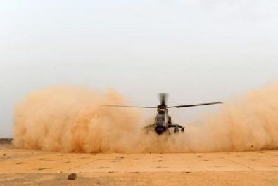 Helicopter landing mats in desert